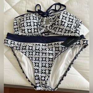Bikini by Tommy Hilfiger blue and white full bottom coverage in back
